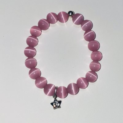 Bracelet oeil de chat rose 8mm de 15,5 cm