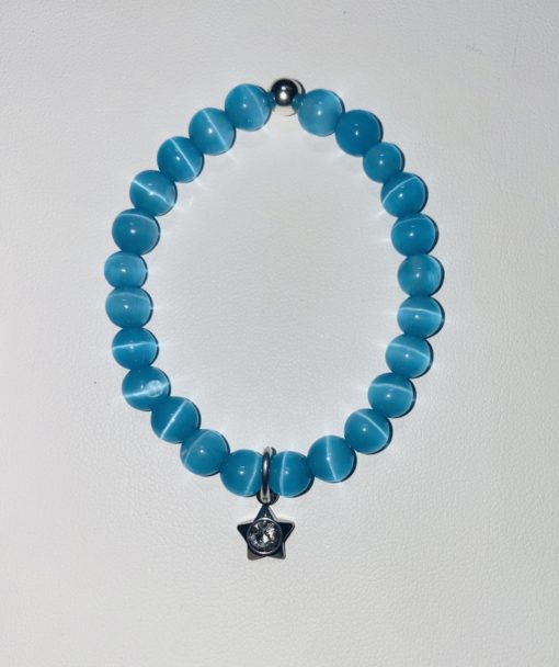 Bracelet oeil de chat bleu de 14 cm