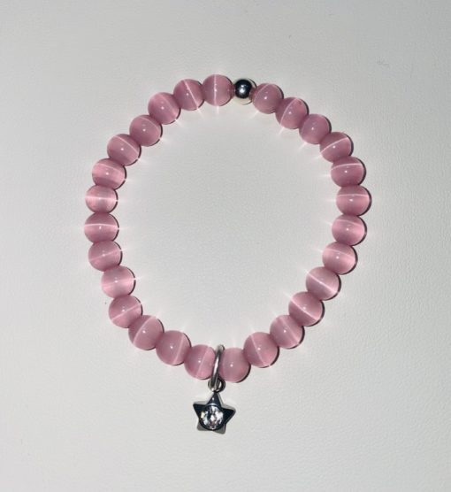 Bracelet oeil de chat rose de 15 cm