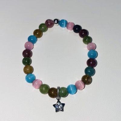 Bracelet tourmaline et oeil de chat 14 cm