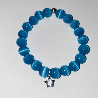 Bracelet oeil de chat bleu 8mm de 15,5 cm