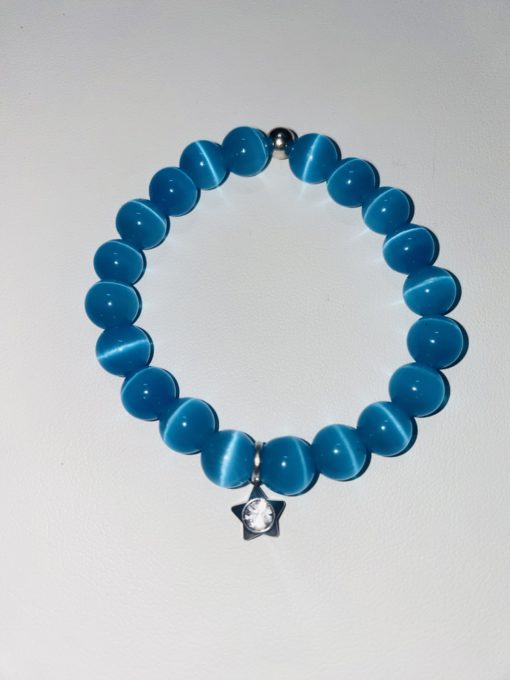Bracelet oeil de chat bleu 8mm de 15,5 cm