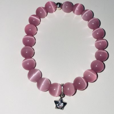 Bracelet oeil de chat rose 8mm de 15 cm