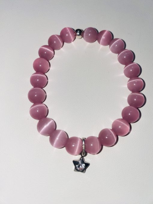 Bracelet oeil de chat rose 8mm de 15 cm
