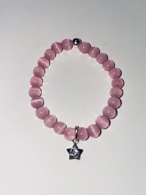 Bracelet Oeil de chat rose 13 cm