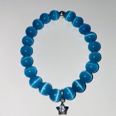 Bracelet oeil de chat bleu 8mm de 15 cm