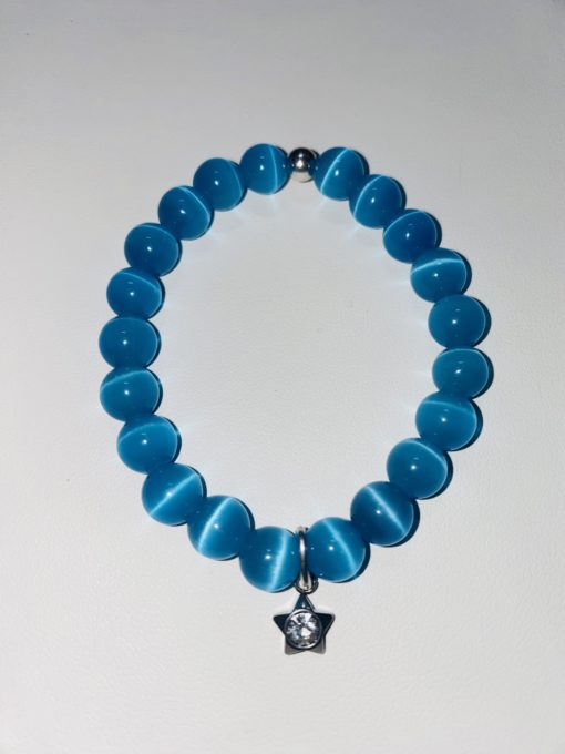 Bracelet oeil de chat bleu 8mm de 15 cm