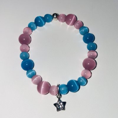 Bracelet oeil de chat rose et bleu 15 cm