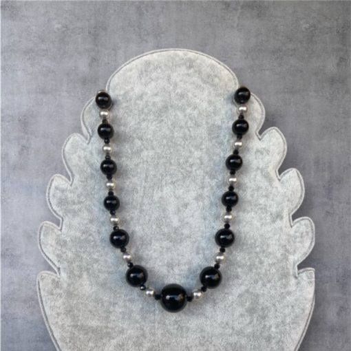 Collier Onyx et perles de cristal